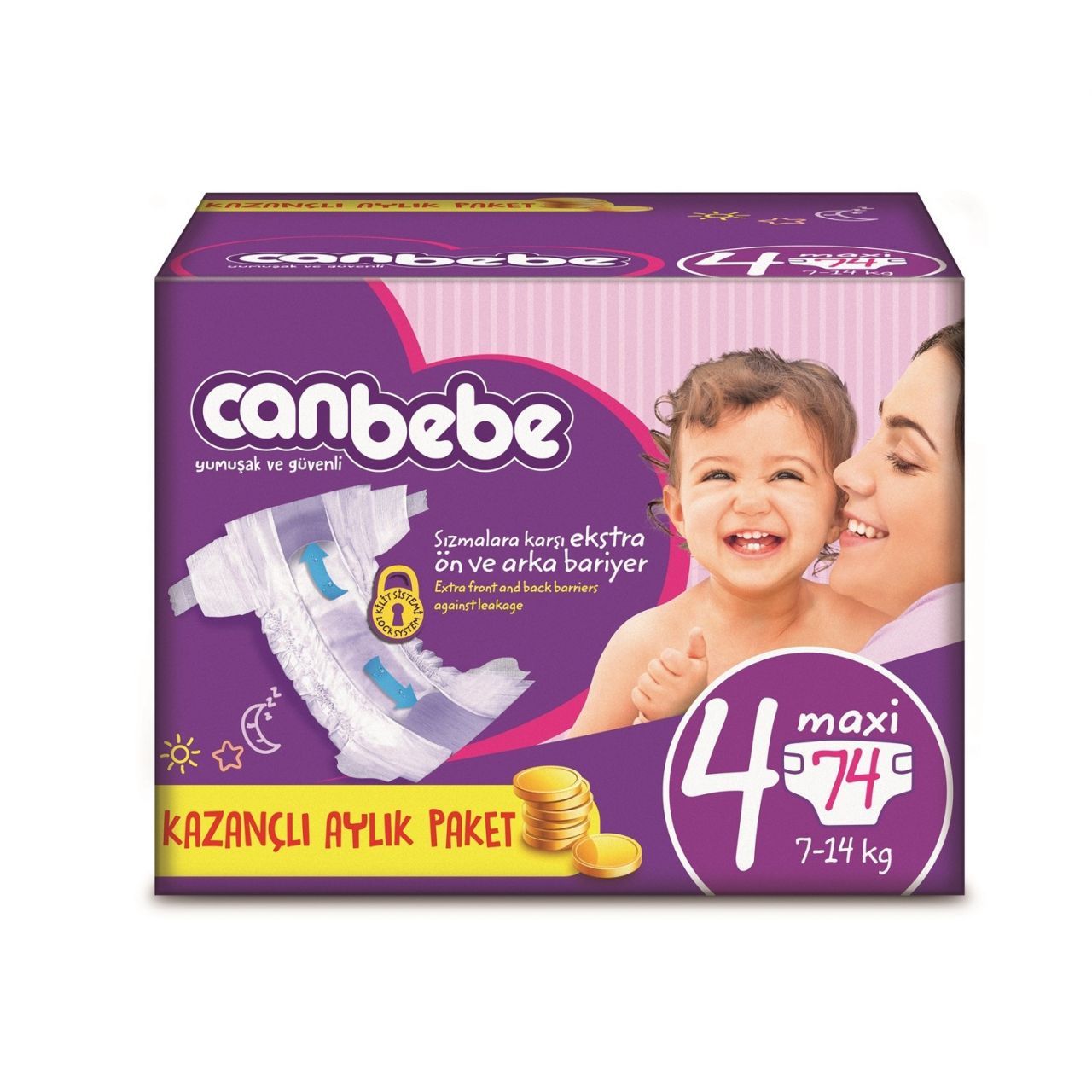 Canbebe Aylık Paket Bebek Bezi 714 kg No4 Maxi 74 Adet Marketpaketi