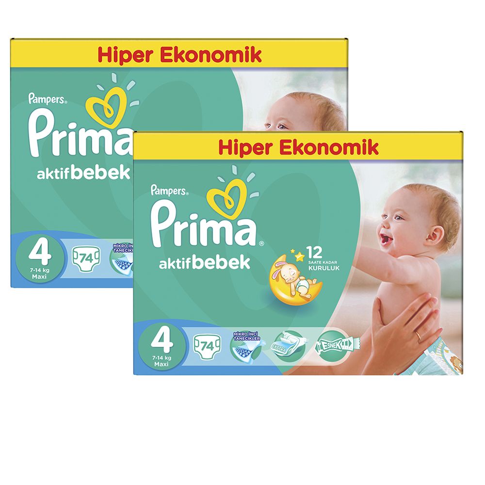 Prima Bebek Bezi Aktif Bebek 4 Beden Maxi Hiper Ekonomik 2�li Paket 148