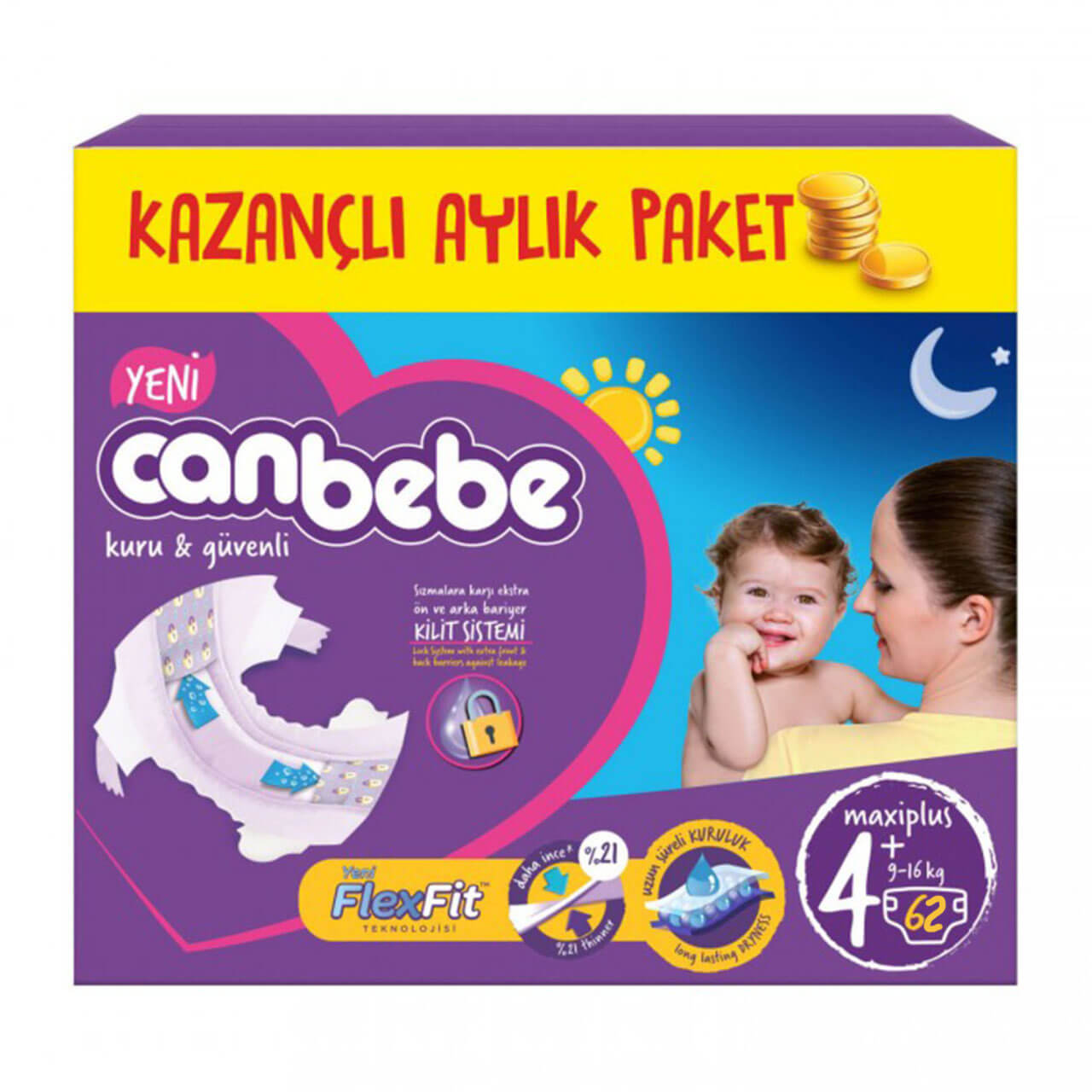 Canbebe Aylık Paket Bebek Bezi 916 kg No4 Plus Maxi Plus 66 Adet