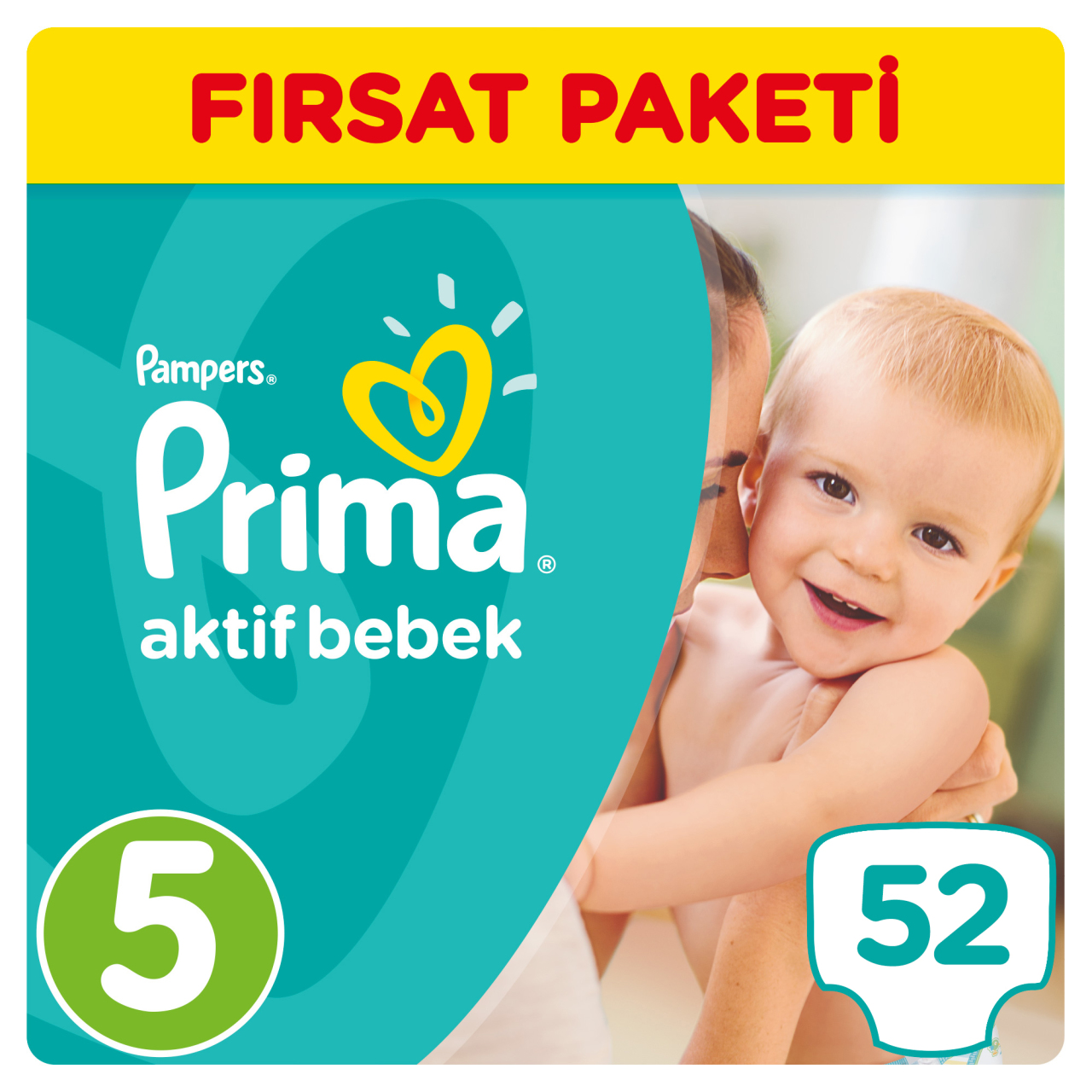 Prima Bebek Bezi Aktif Bebek Fırsat Paketi 5 Beden 52 Adet Marketpaketi