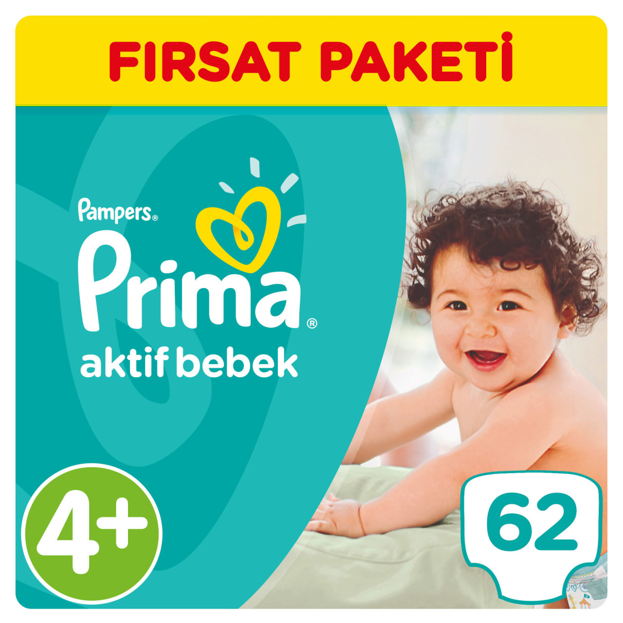 Prima Bebek Bezi Aktif Bebek Fırsat Paketi 4+ Beden 62 Adet Marketpaketi