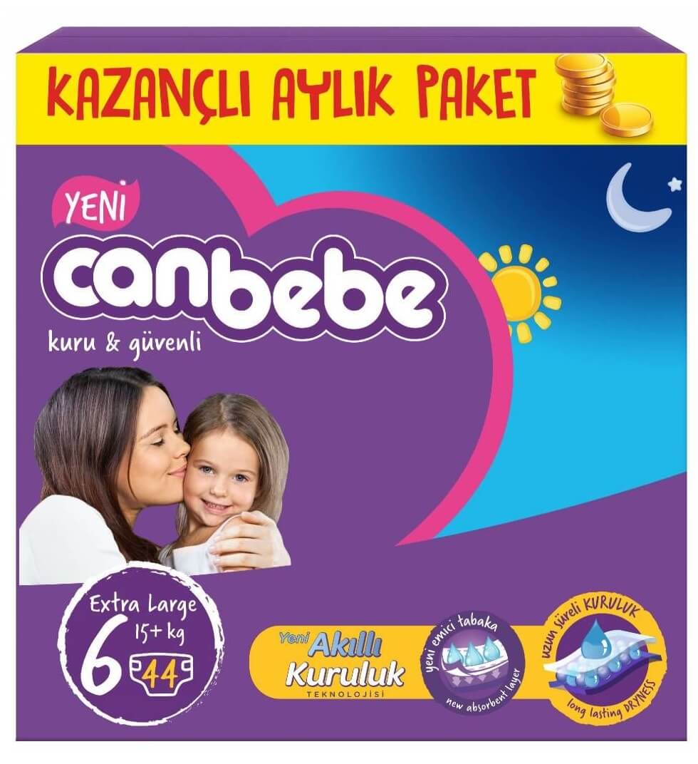 Canbebe Aylık Paket Bebek Bezi 15+ kg No6 Extra Large 88 Adet