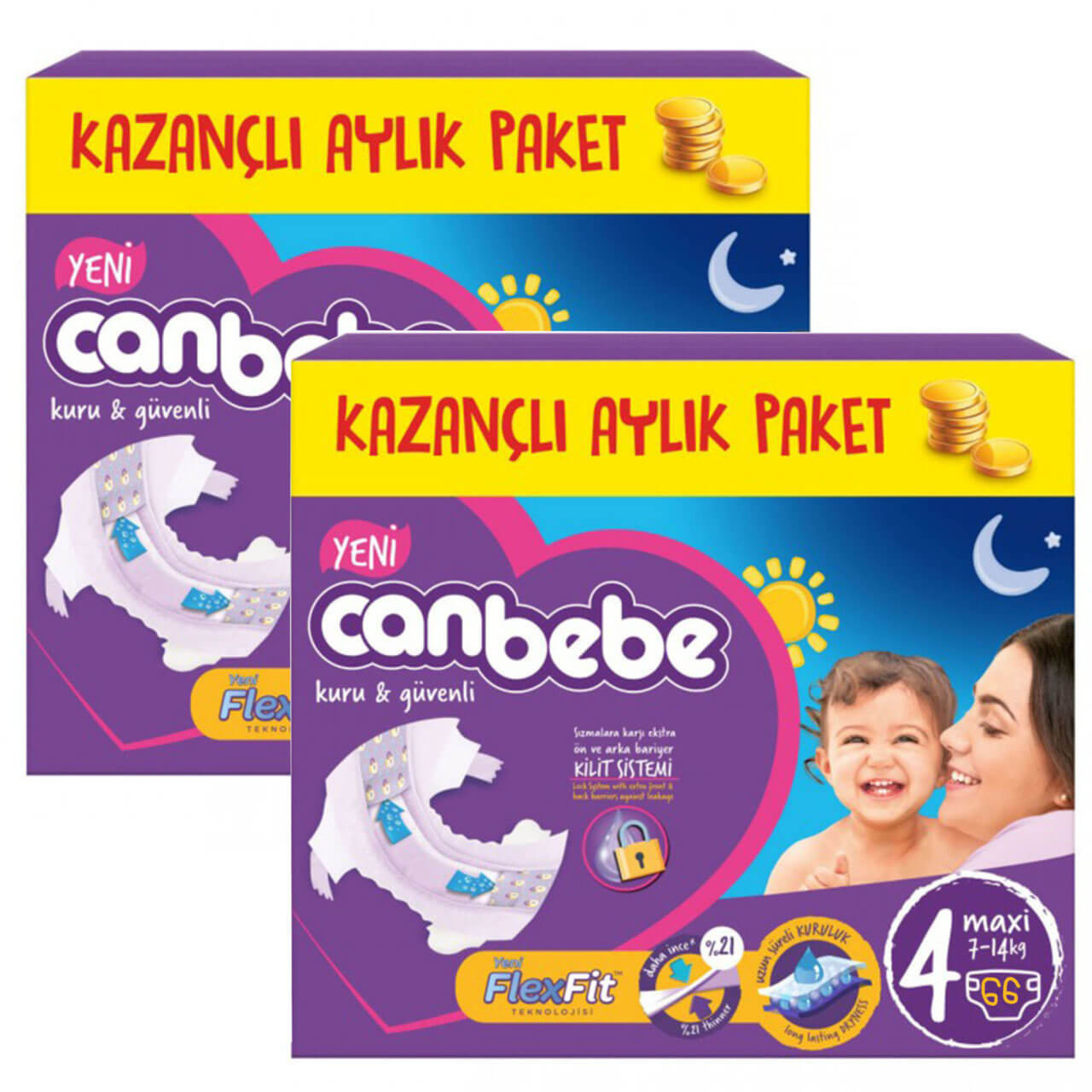 Canbebe Aylık Paket Bebek Bezi 714 kg No4 Maxi 140 Adet Marketpaketi