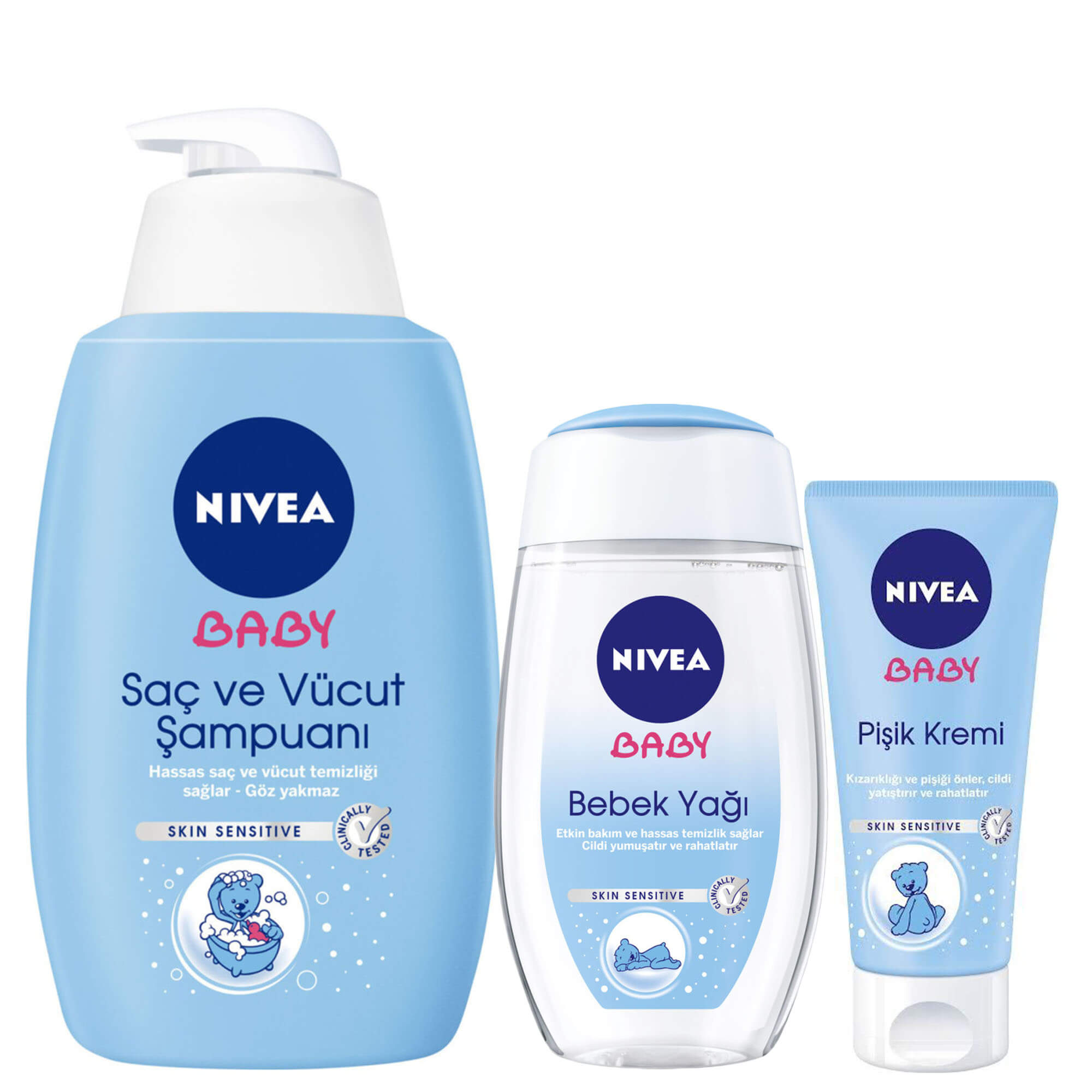 Nivea Baby Set Saç ve Vücut Şampuanı 500 ml Bebek Yağı 200 ml + Pişik