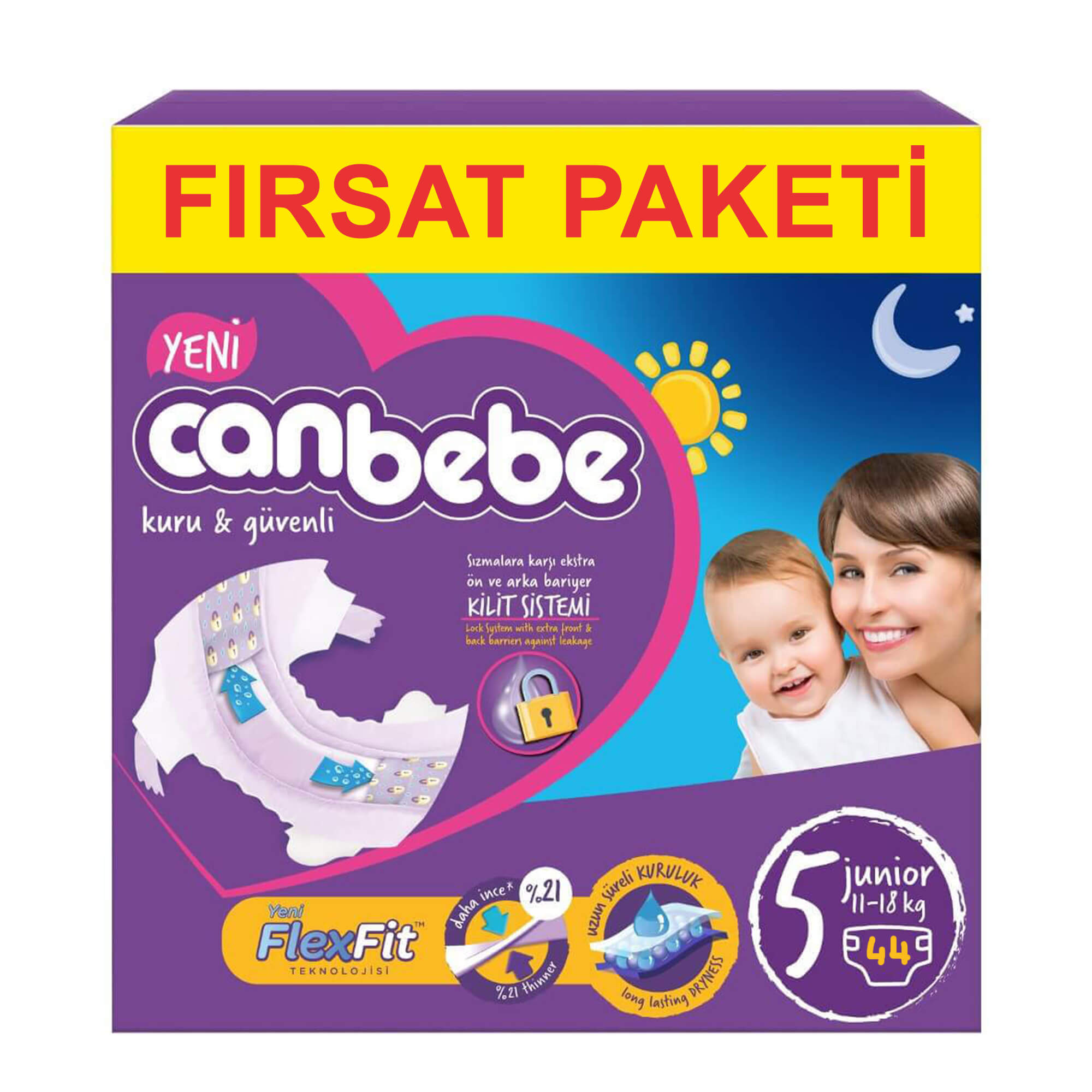 Canbebe Aylık Fırsat Paketi Bebek Bezi 1118 kg No5 Junior 88 Adet