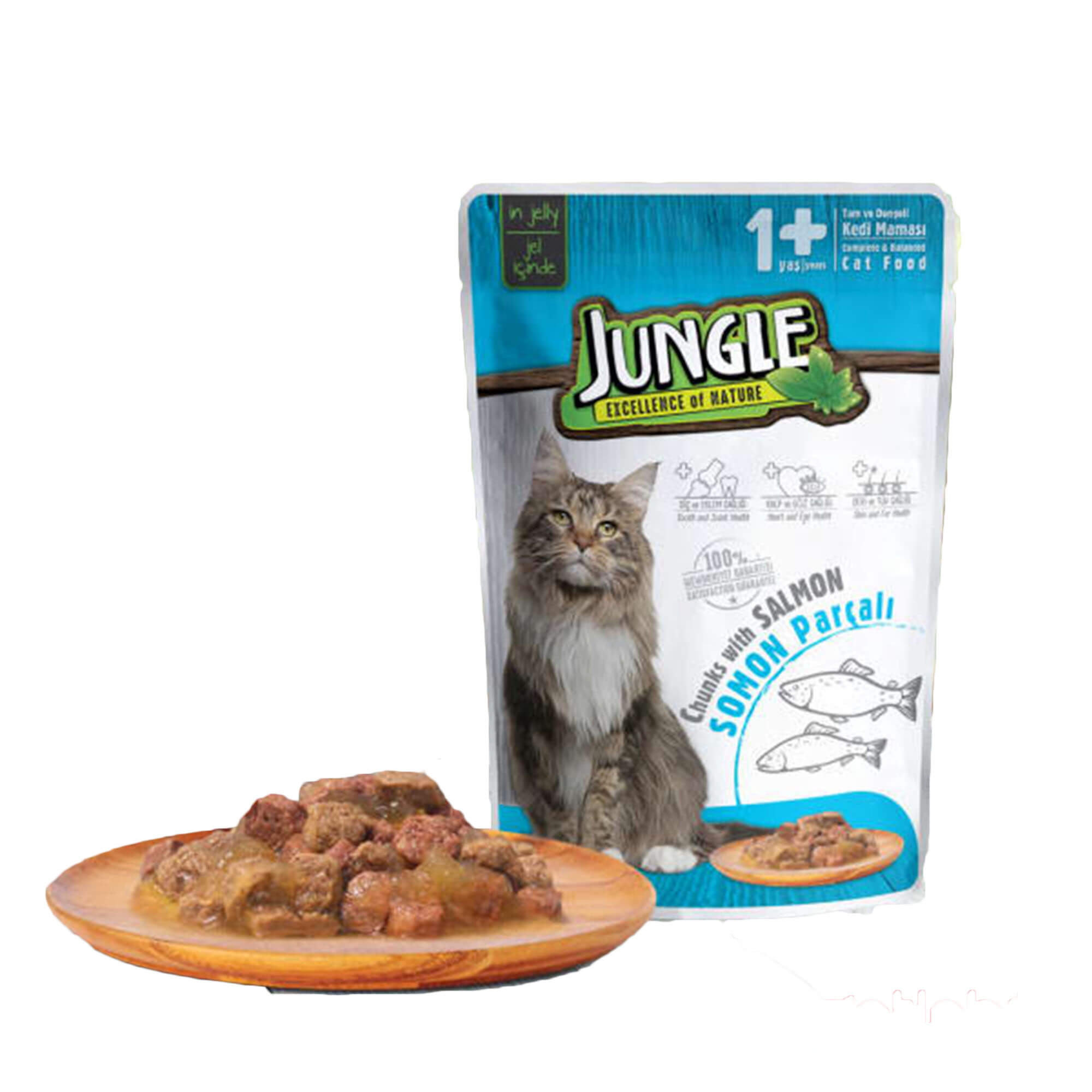 Jungle Somon Parçalı Yetişkin Kedi Maması 100 gr Marketpaketi