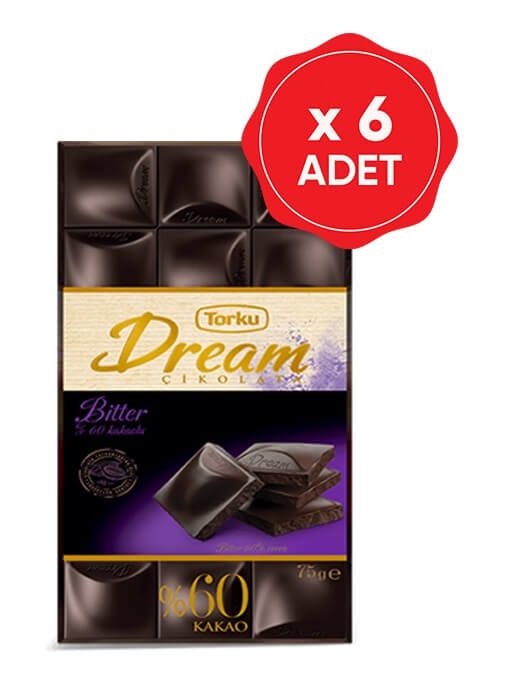 Torku Dream Bitter Çikolata 60 Kakaolu 75 Gr x 6 Adet Marketpaketi