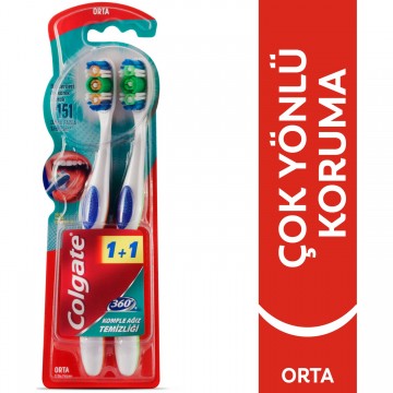 Colgate 360 Komple Ağız Tem orta  Diş Fırçası 1+1