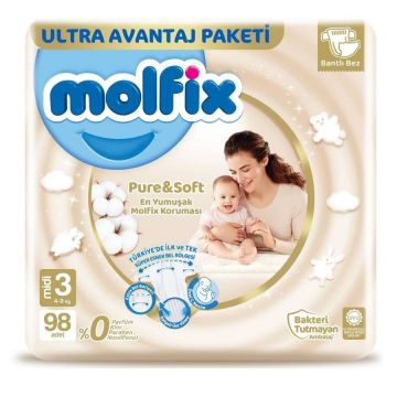 Molfix Pure&Soft Bebek Bezi 3 Beden Midi 98 Adet