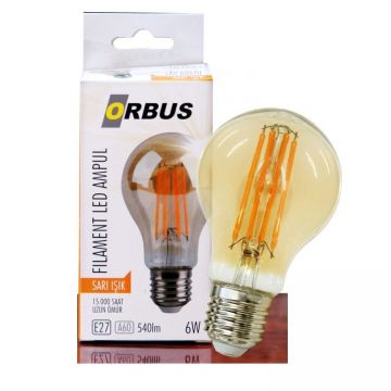 Orbus Orb-A6w Sarı Işık 6w E27 A60 540lm Filament Led Ampul