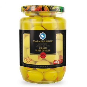 Marmarabirlik 4 XL Yeşil Zeytin Kırmızı Biber Dolgulu 400 Gr