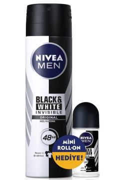 Nivea Men Black White Invisible Erkek Deodorant Sprey 150 Ml + Roll-On 25 Ml