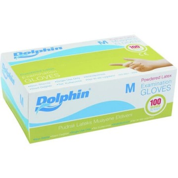 Dolphin Medium Lateks Pudralı Muayene Eldiveni 100 Adet 