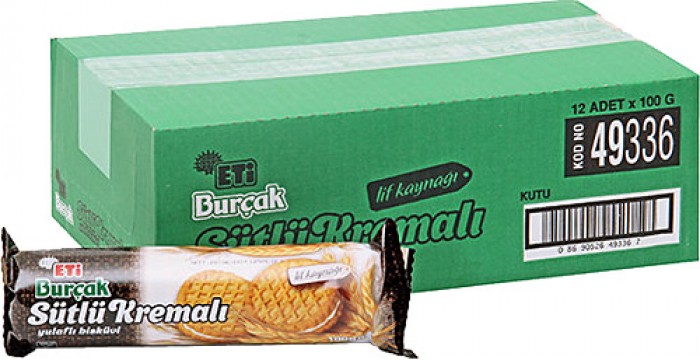 Eti Burçak Sütlü Kremalı Bisküvi 100 Gr x 12 Adet Marketpaketi