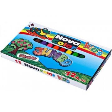 Nova Color 2124 Jumbo Üçgen Mum Boya 12 Renk 