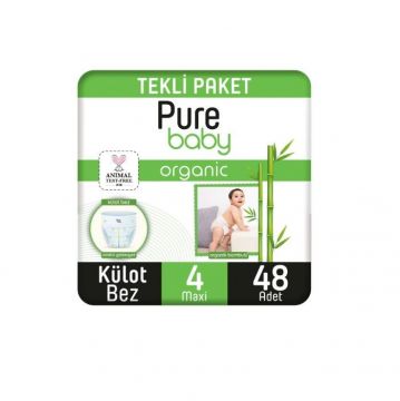 Pure Baby Organik Bambu Özlü Külot Bez 4 Numara Maxi 48 Adet
