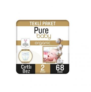 Pure Baby Organik Pamuklu Cırtlı Bebek Bezi Mini 2 Beden 68 Adet