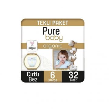 Pure Baby Organik Pamuklu Cırtlı Bebek Bezi Xlarge 6 Beden 32 Adet