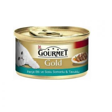 Gourmet Gold Parça Etli Somonlu Ve Tavuklu Kedi Konservesi 85 Gr