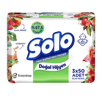 Solo Doğal Hijyen Elma Sirkesi ve Karbonat Islak Havlu 3x50 Adet